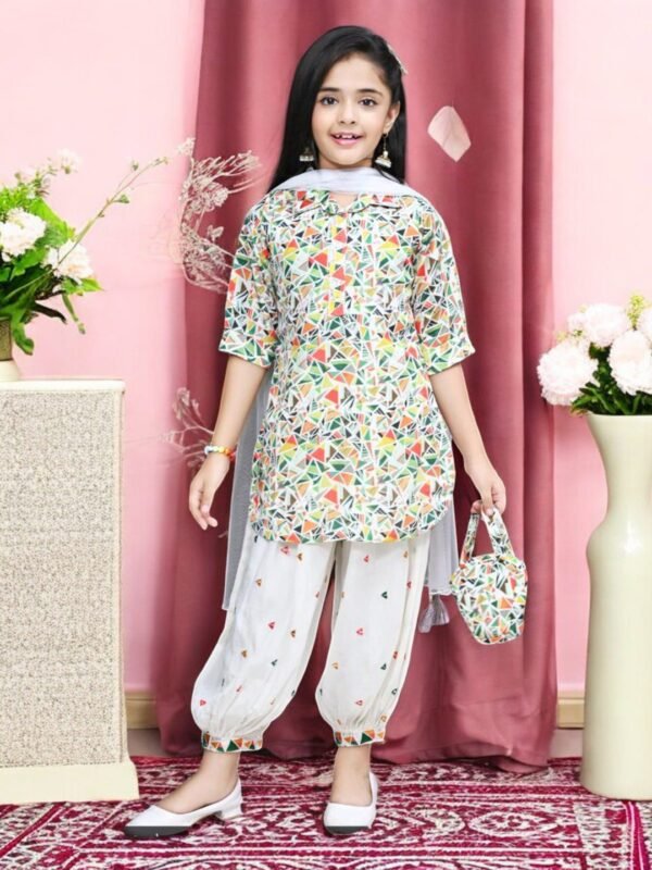 Girls White Afghani Suit